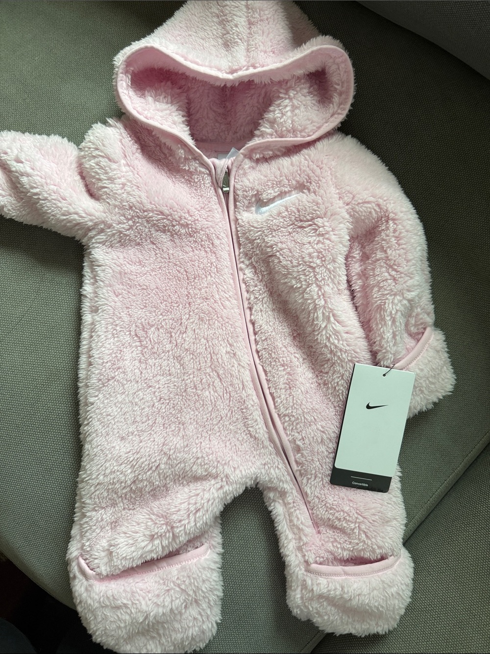 Nike Baby Pink Sherpa Hooded Bunting Suit
